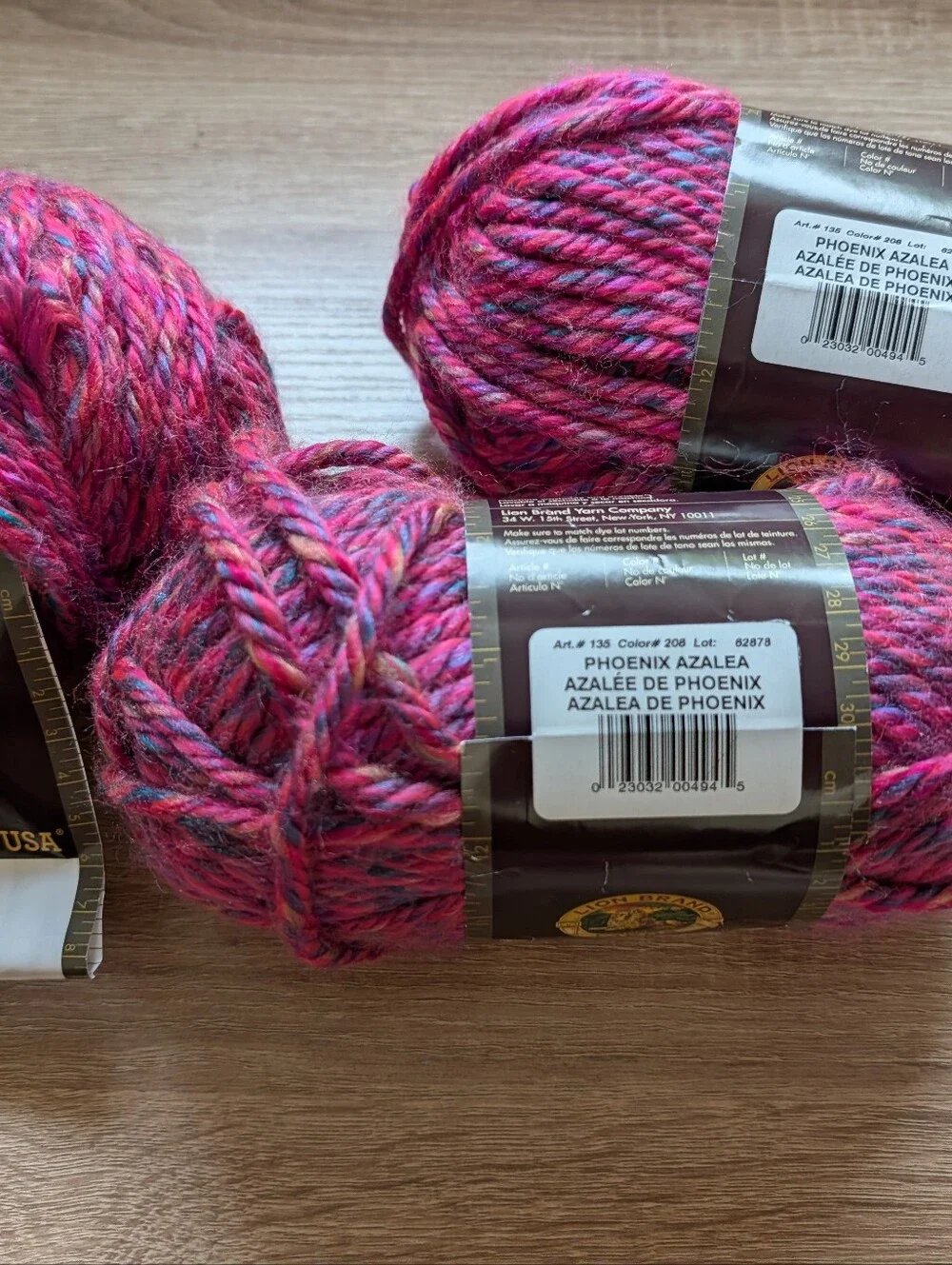 3 Skeins Lion Brand Hometown USA Yarn Phoenix Azalea, All are the Same Dye Lot